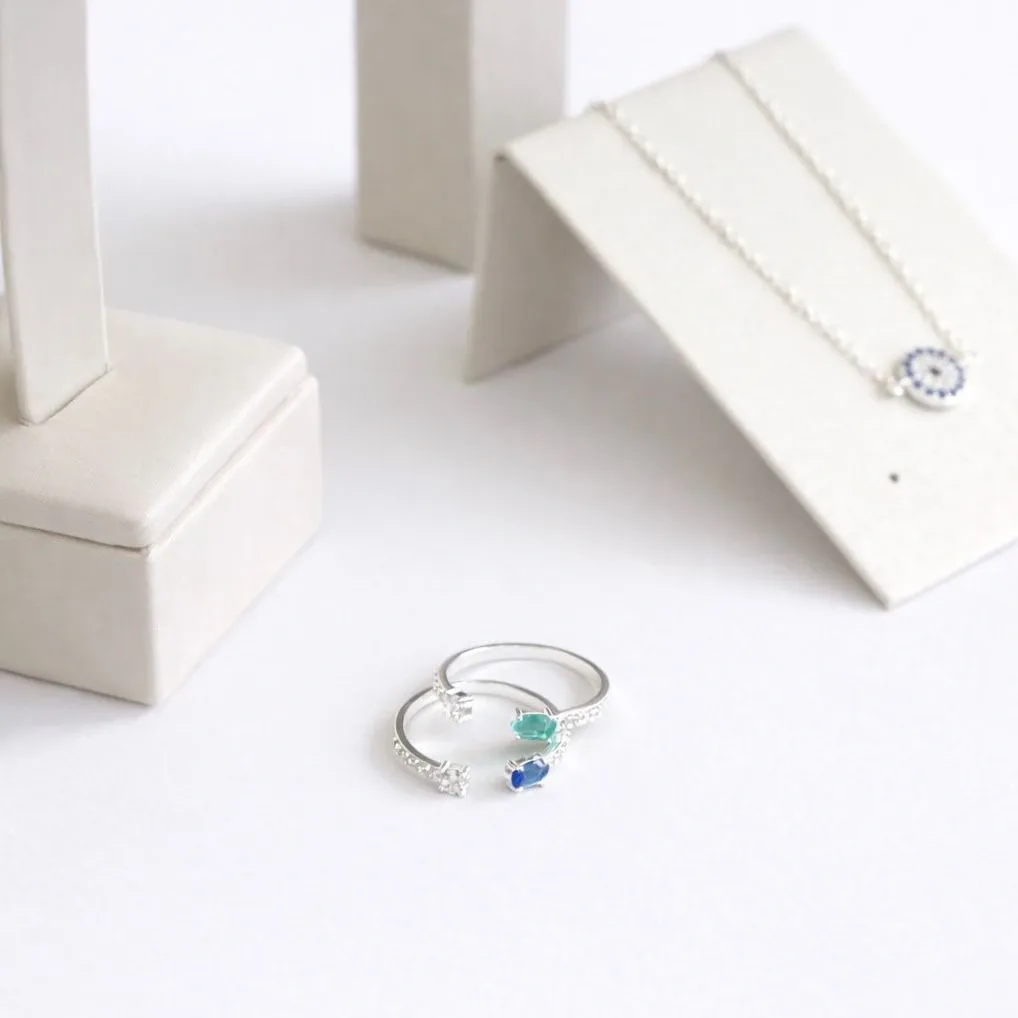 Anel Aro Semi Cravejado Com Zirconia Oval e Redonda Regulavél
