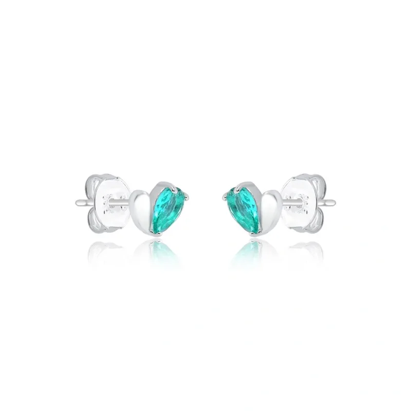 Brinco Coração com Metade Zirconia Gota