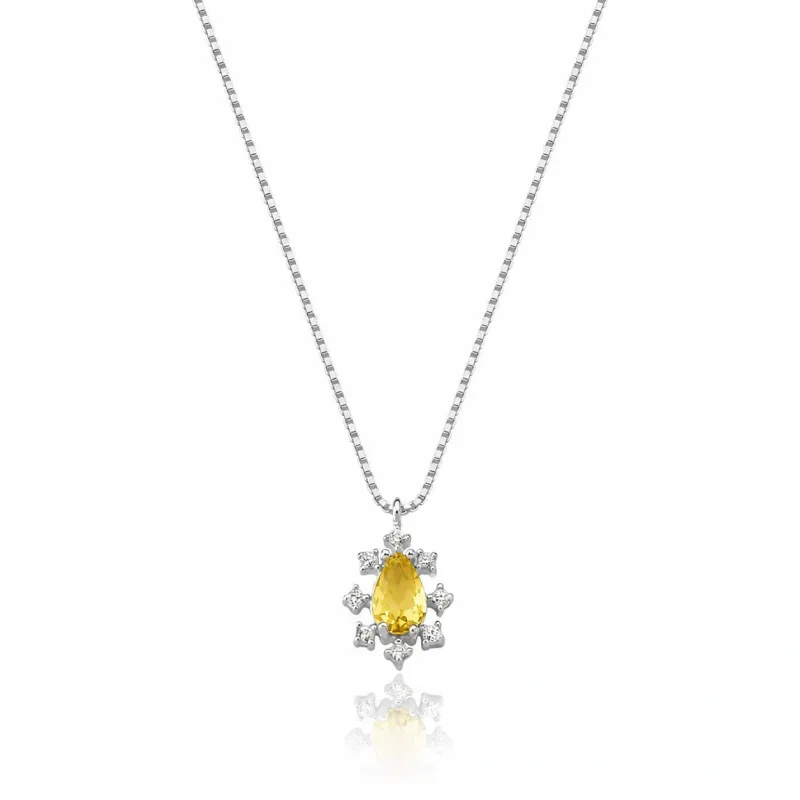 Colar Gota com Zircônias em Prata - Amarelo