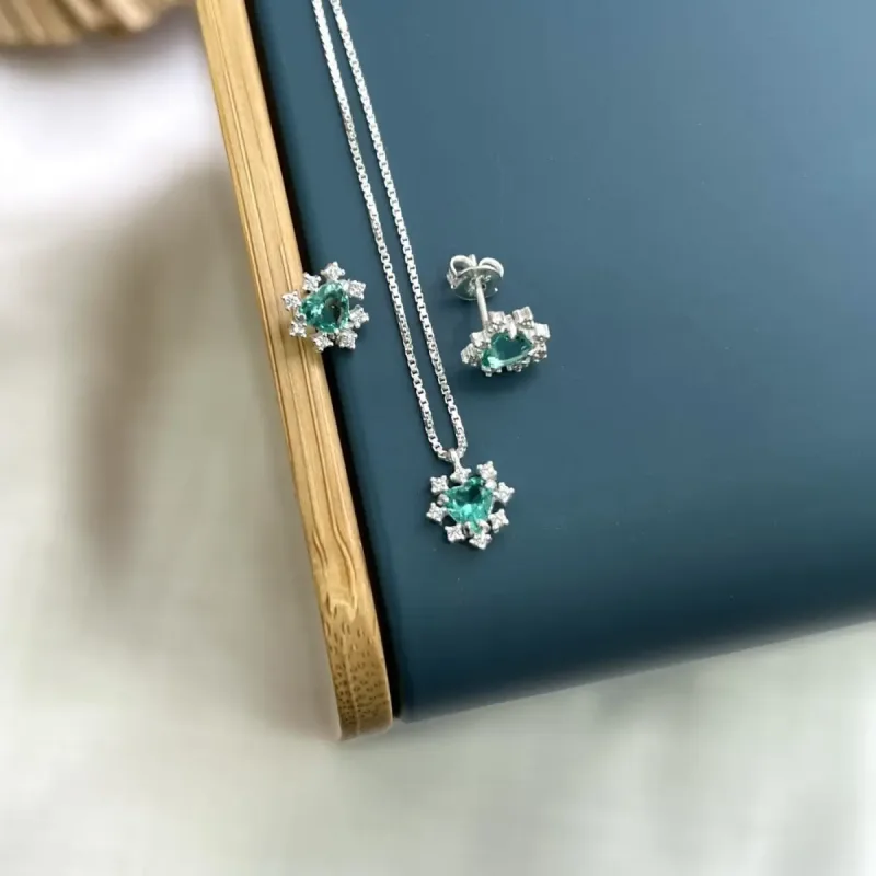 Conjunto Pedra Coração com Zircônias