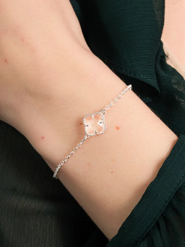 Pulseira de Prata 925 Trevo Detalhado Branco Pequeno