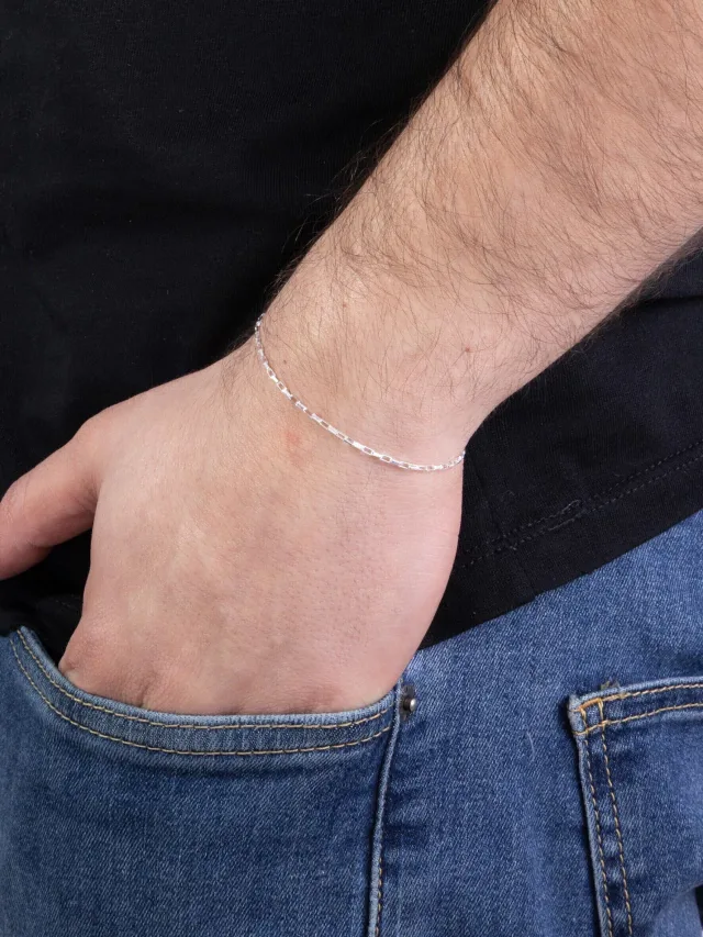 Pulseira de Prata 925 Masculina Elo Cadeado