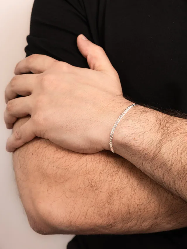 Pulseira Masculina de Prata 925 Elos Grumet 3mm