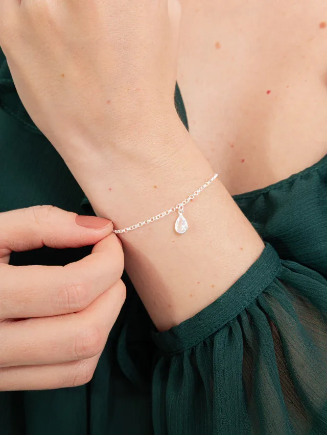 Pulseira de Prata 925 com Gota Branca