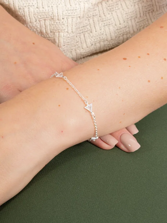 Pulseira de Prata 925 Triângulos Zircônias Brancas