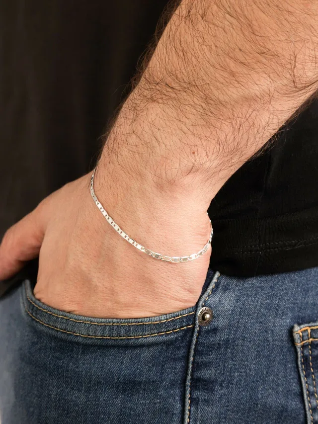 Pulseira de Prata 925 Masculina Elos Piastrine