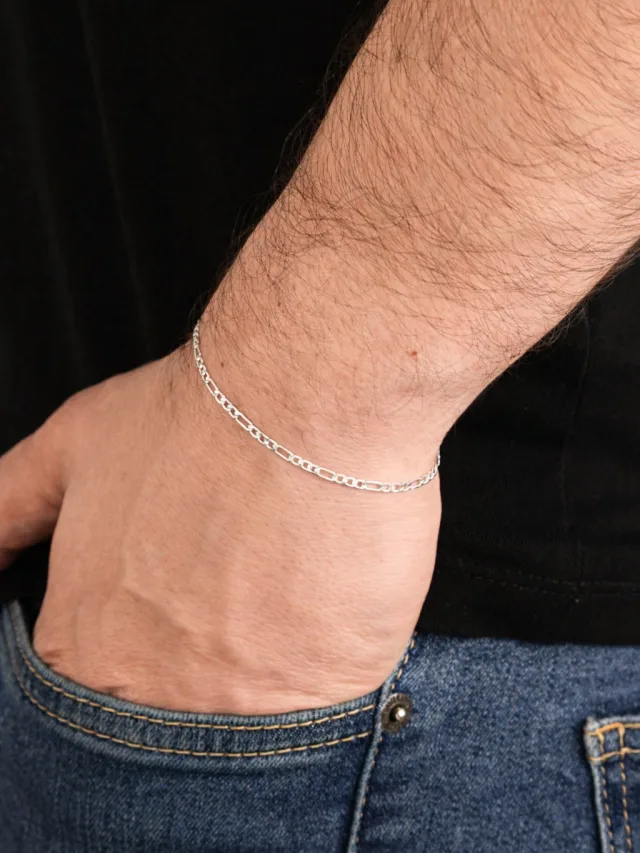 Pulseira de Prata 925 Masculina Elos 3x1 1.5mm