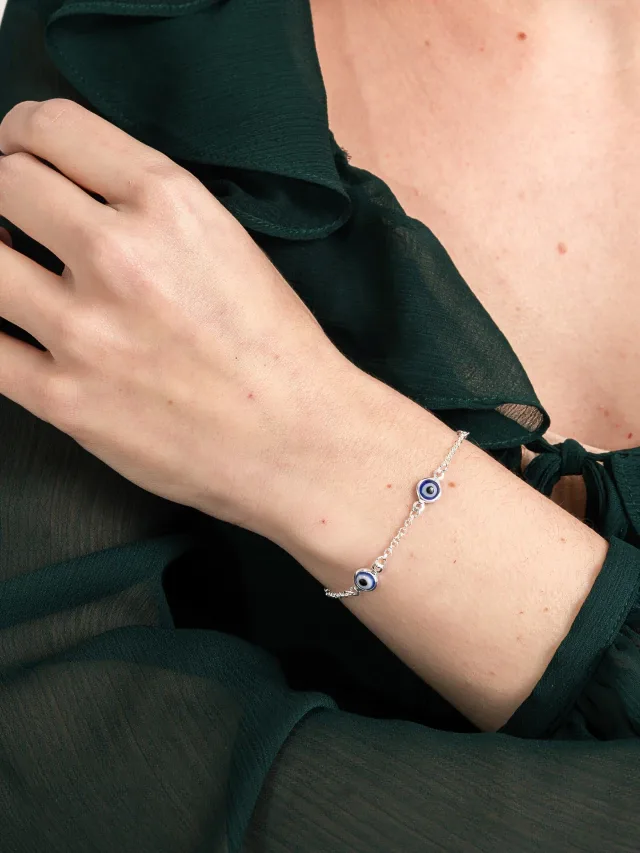 Pulseira de Prata 925 Olho Grego Azul Escuro