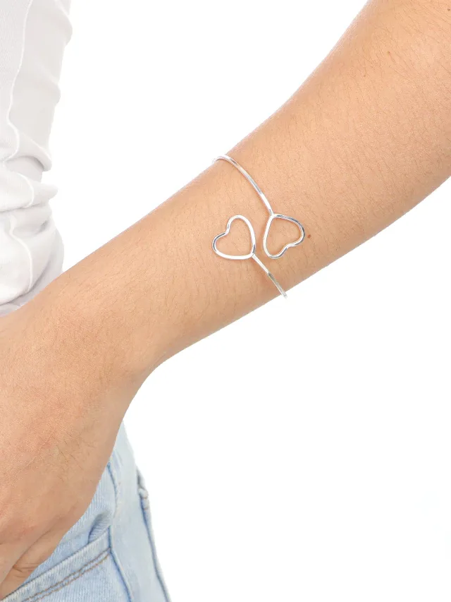 Bracelete de Prata 925 Coração Duplo Regulável