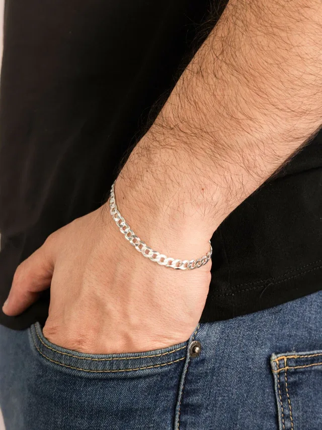 Pulseira Masculina de Prata 925 Elos Grumet 6mm