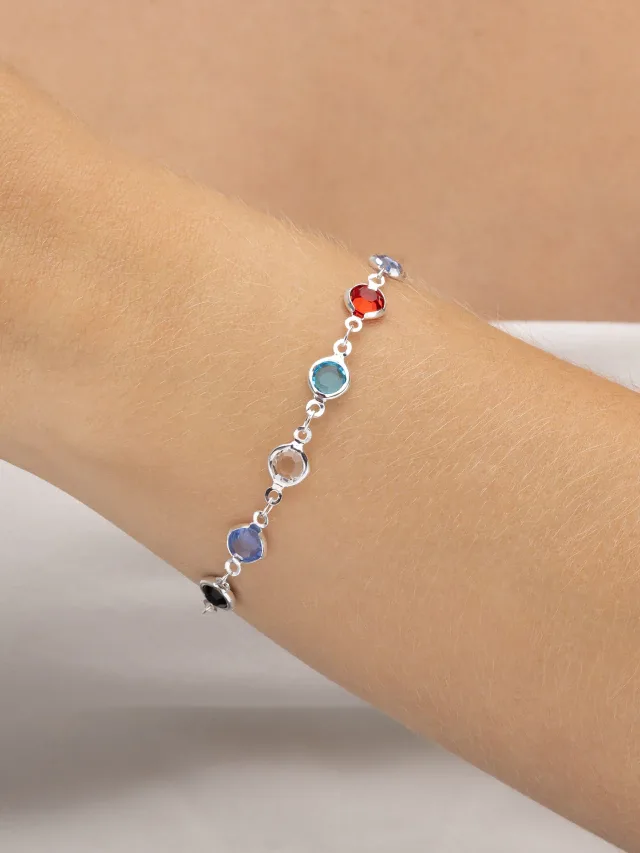 Pulseira de Prata 925 Zircônias Redondas Coloridas