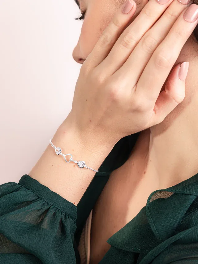 Pulseira de Prata 925 Coração Vazado e Zircônias Brancas