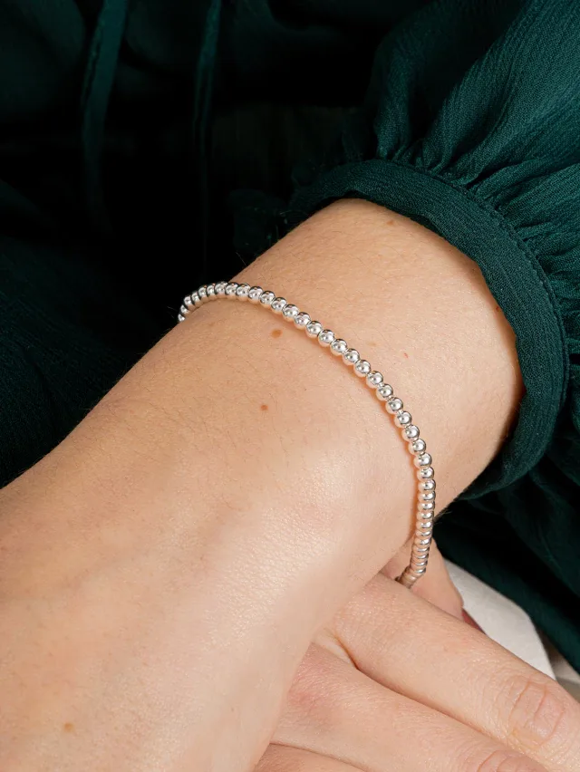 Pulseira de Prata 925 Inteira Bolas 4mm