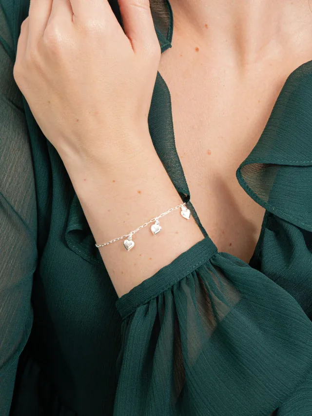 Pulseira de Prata 925 Corações Lisos Pequenos