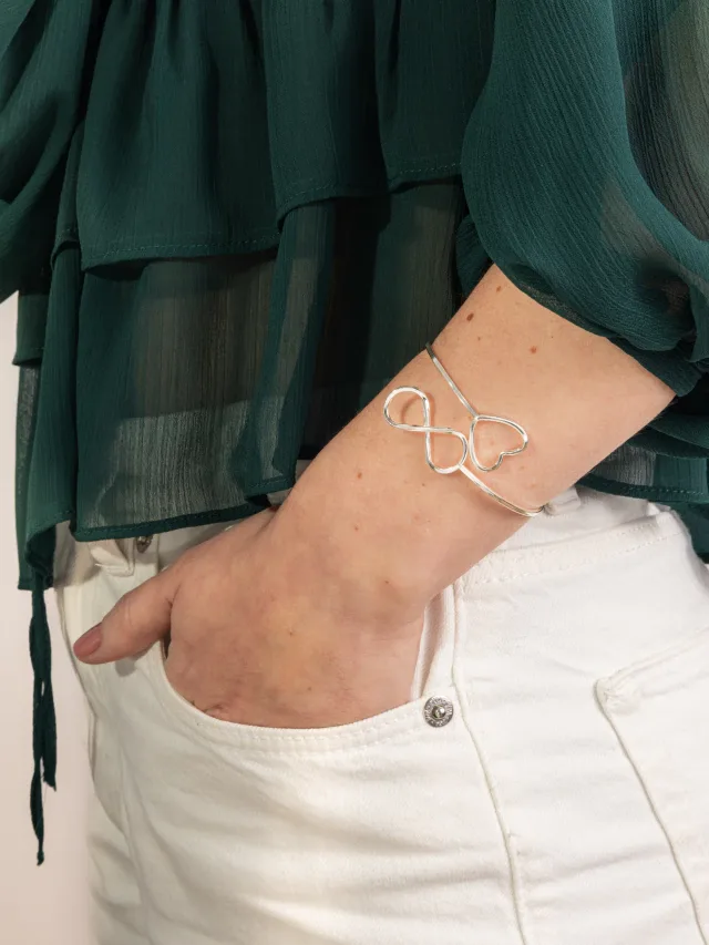 Bracelete de Prata 925 Infinito e Coração