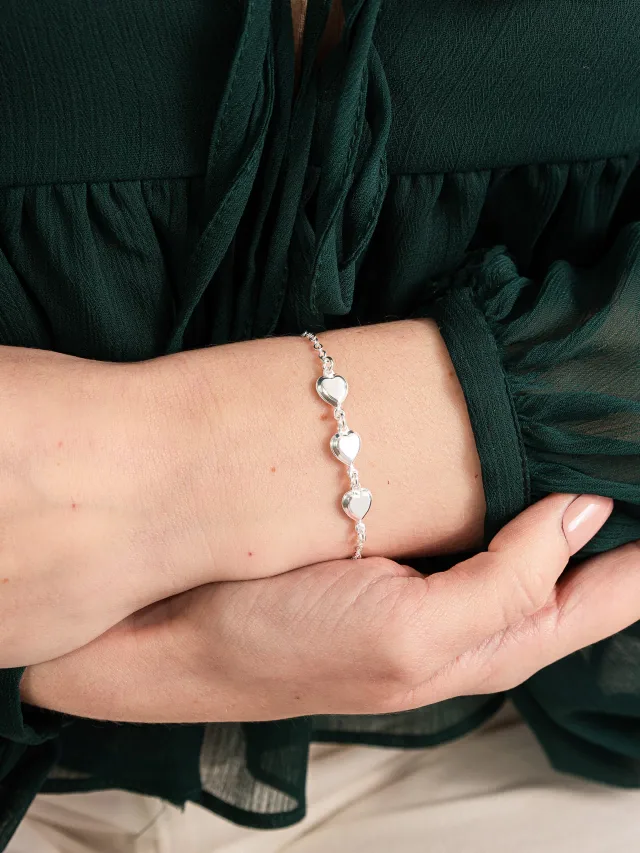 Pulseira De Prata 925 3 Corações Lisos