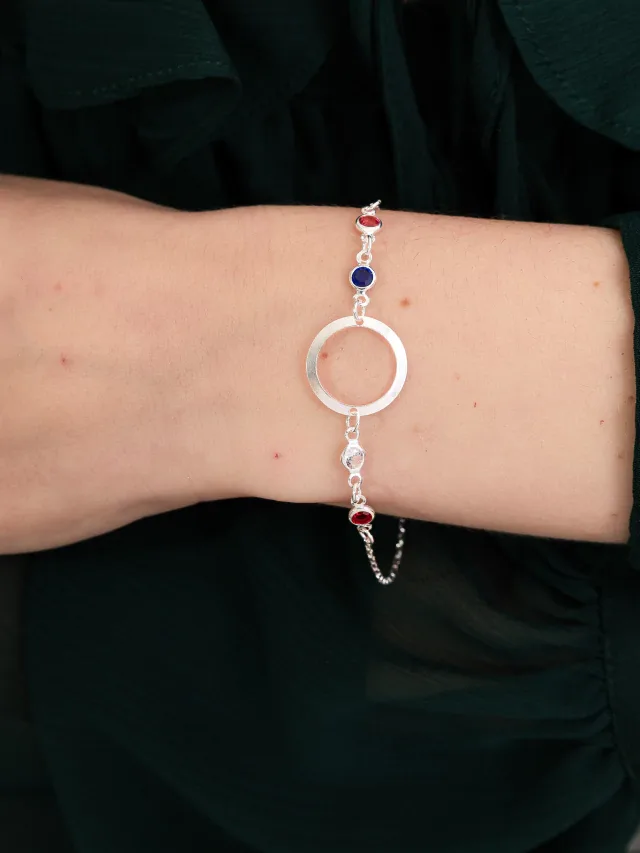 Pulseira de Prata 925 Círculo Vazado com Zircônias Coloridas