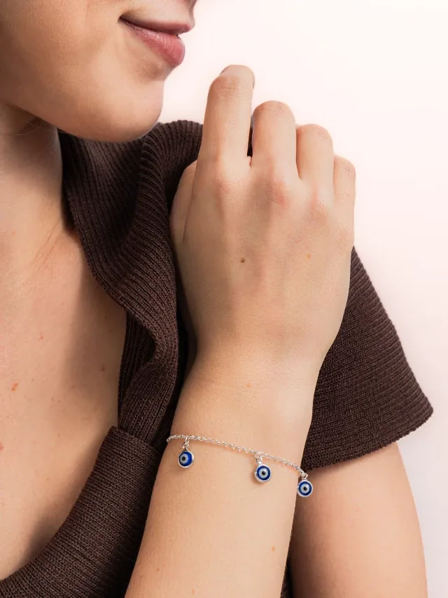 Pulseira de Prata 925 Olhos Gregos Pendurados