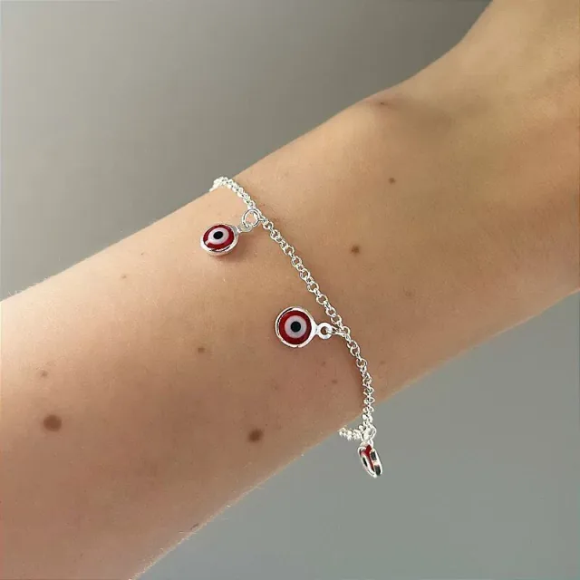 Pulseira de Prata 925 Olhos Gregos Vermelhos