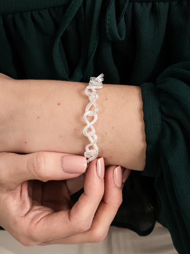 Pulseira de Prata 925 Renda Italiana Elos Infinitos