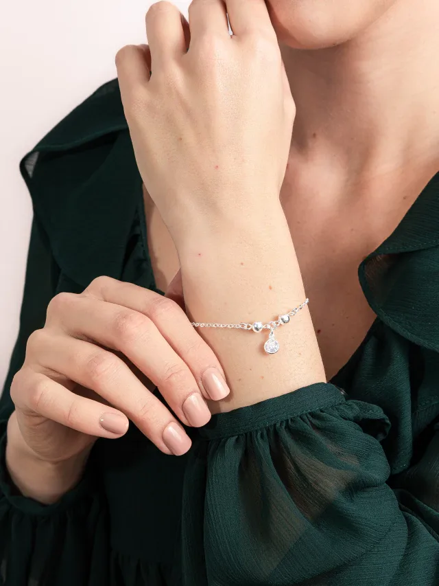 Pulseira de Prata 925 Bolinhas e Pontos de Luz Central