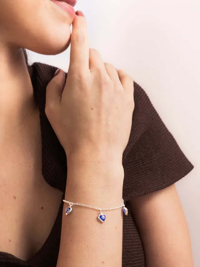 Pulseira de Prata 925 Coração Olho Grego