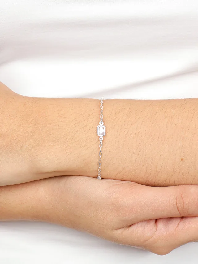 Pulseira de Prata 925 Zircônias Brancas Retangulares
