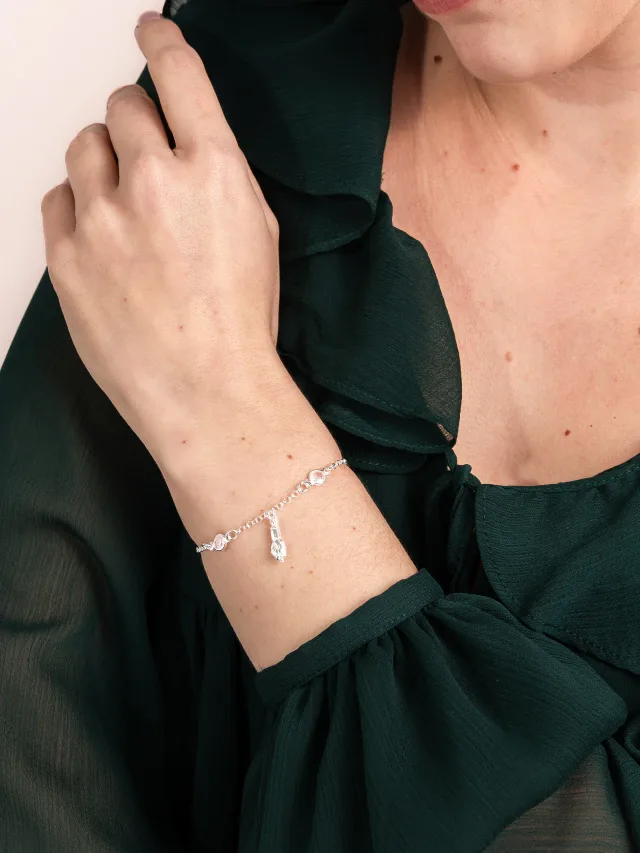 Pulseira de Prata 925 Zircônias Brancas e Figa