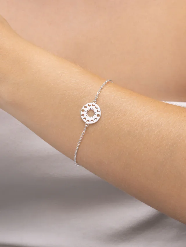 Pulseira de Prata 925 Sol e Fases da Lua