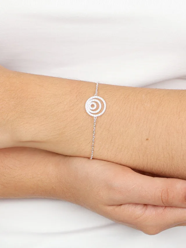 Pulseira de Prata 925 Círculos Cravejados com Zircônias Brancas