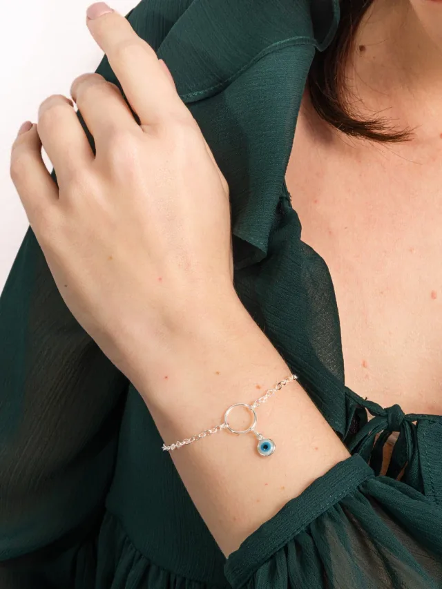 Pulseira de Prata 925 Círculo Vazado com Olho Grego