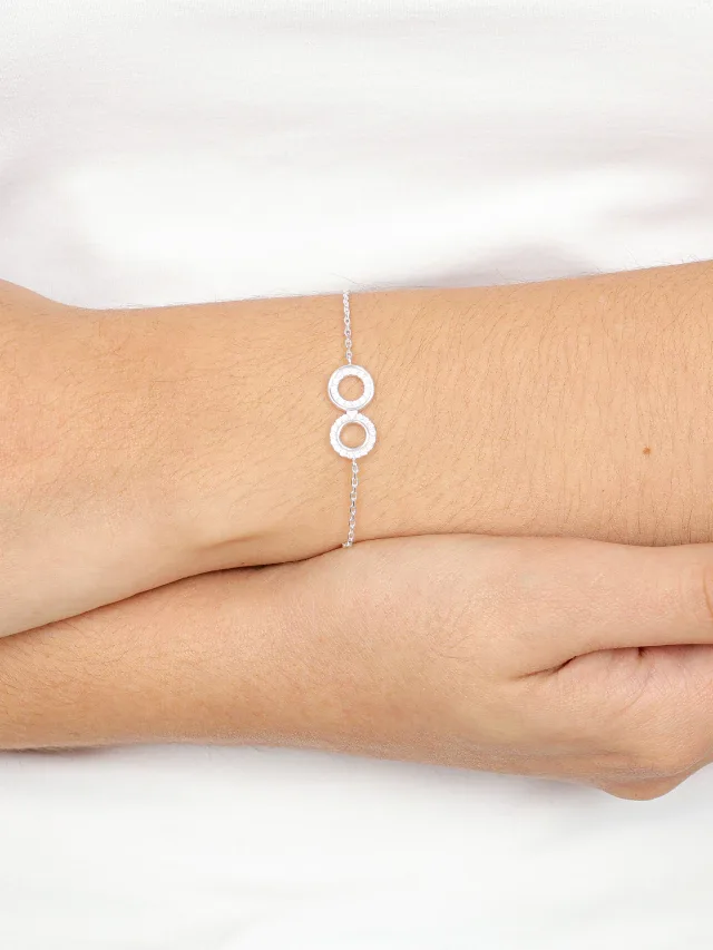 Pulseira de Prata 925 2 Círculos Cravejados com Zircônias Brancas