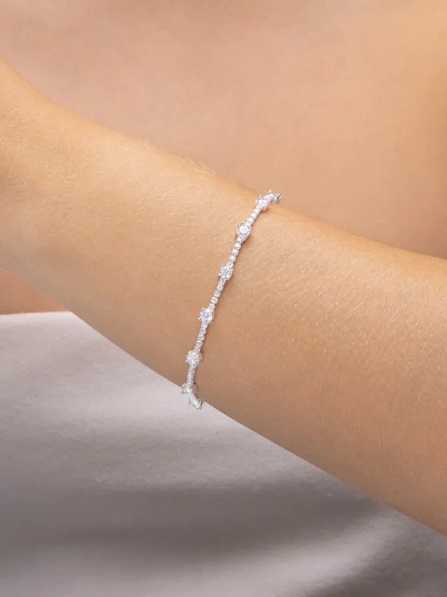 Pulseira de Prata 925 Riviera Branca com Zircônias Redondas