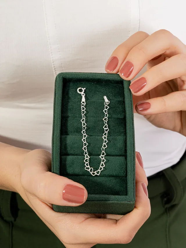 Pulseira de Prata 925 Infantil Elos Corações