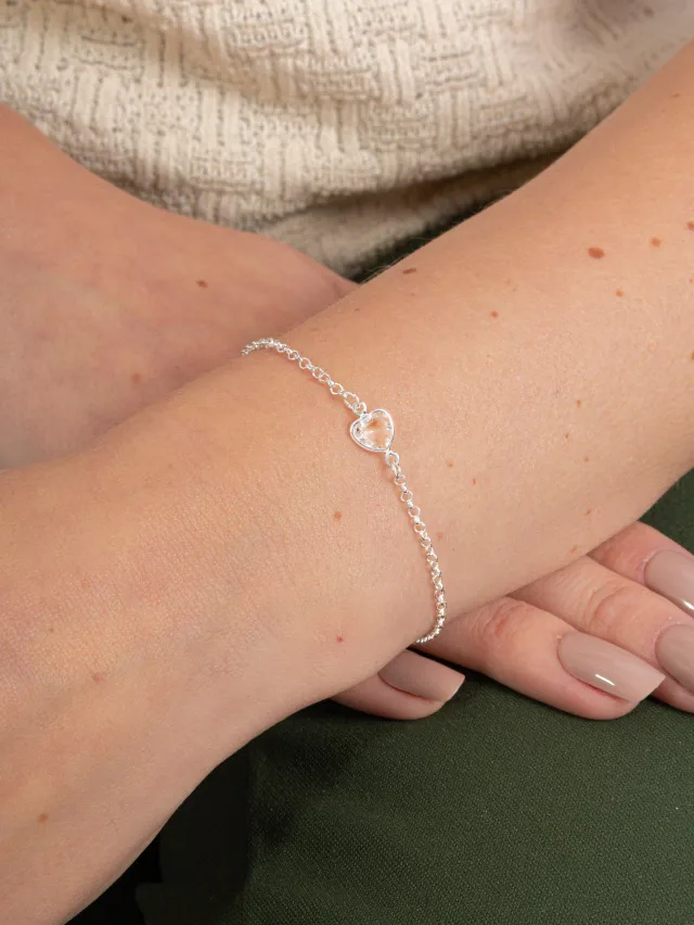 Pulseira de Prata 925 Coração Branco Central
