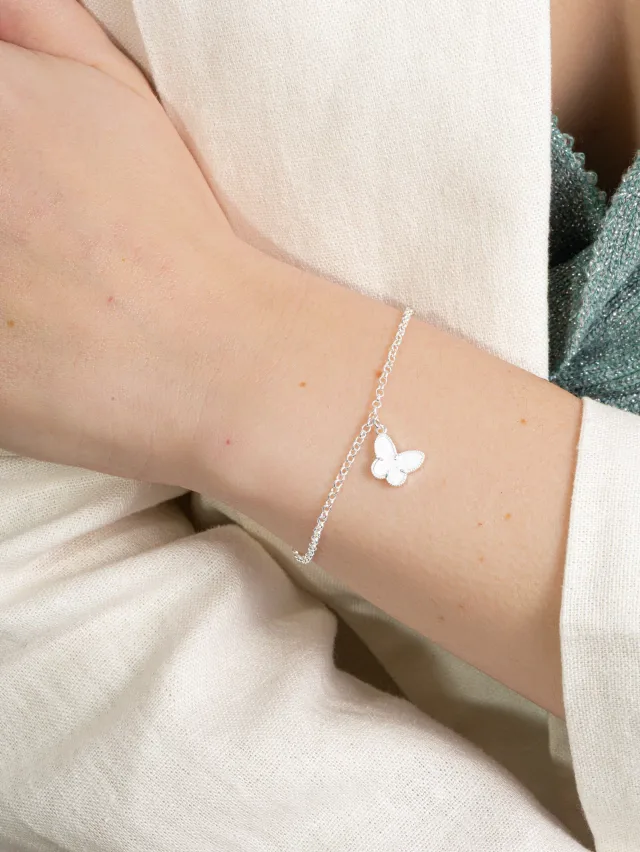 Pulseira de Prata 925 Borboleta Perolada