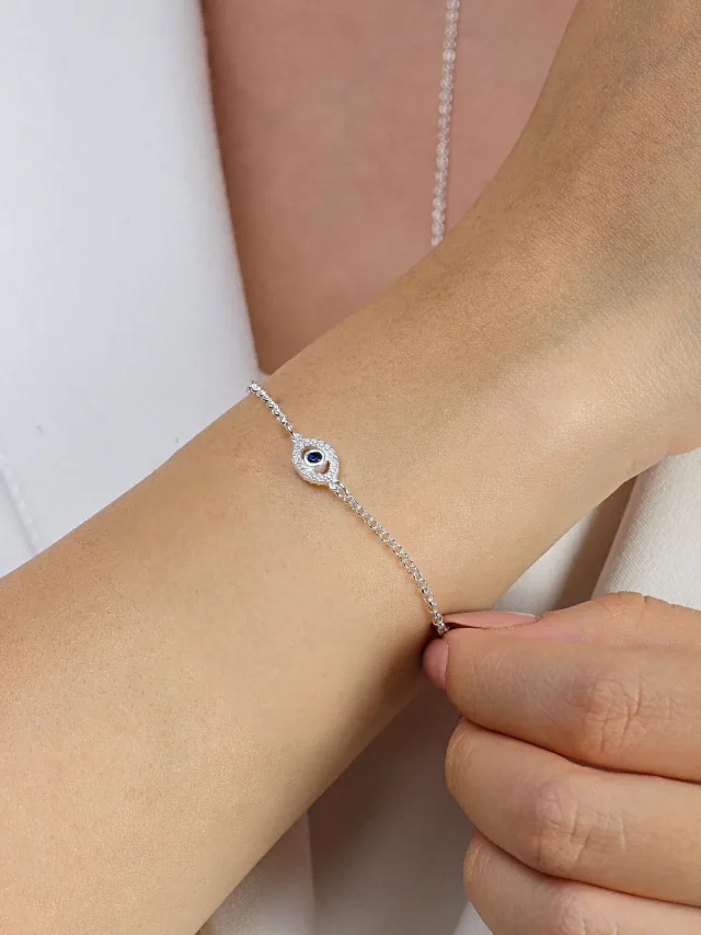 Pulseira de Prata 925 Olho Grego Central Cravejado