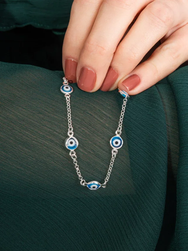 Pulseira de Prata 925 Olho Grego Azul Claro