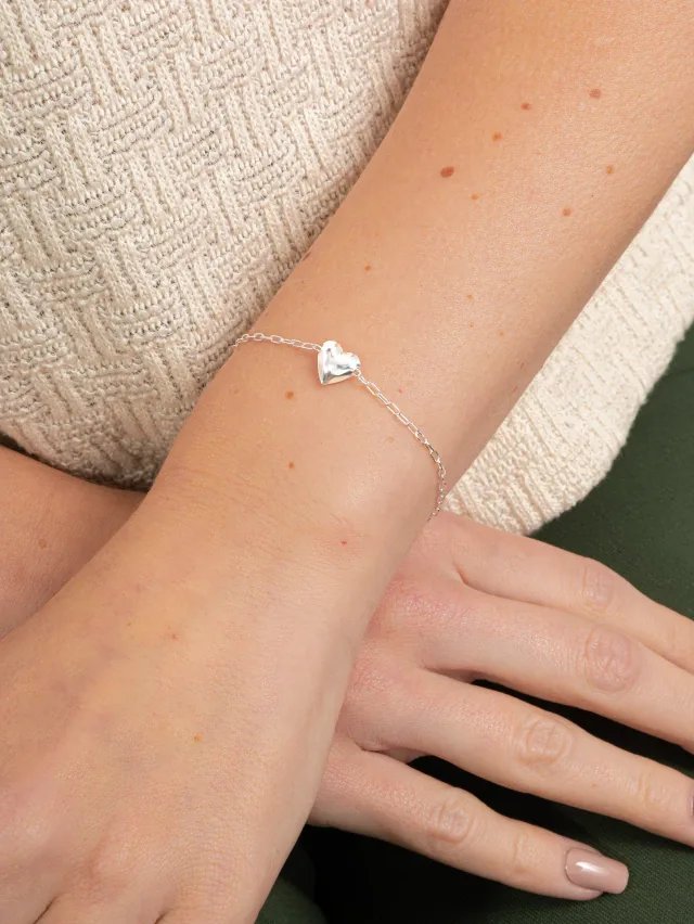 Pulseira de Prata 925 Coração Liso Central