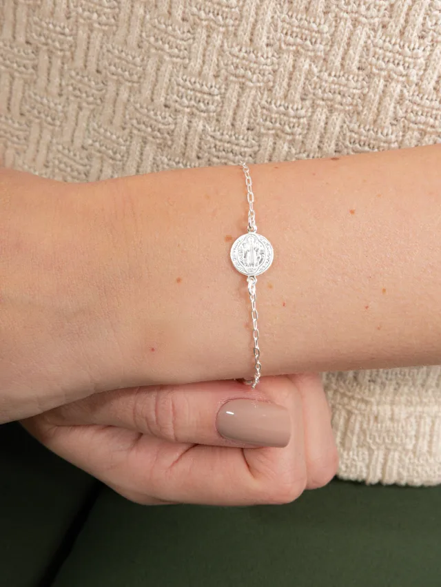Pulseira de Prata 925 São Bento e Ponto de Luz