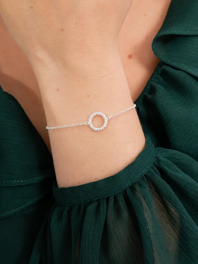 Pulseira de Prata 925 Círculo Central com Zircônias Brancas