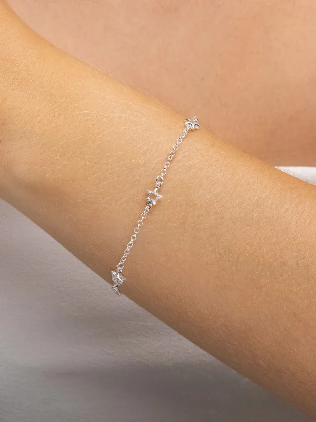 Pulseira de Prata 925 Com Mini Estrelas de Zircônias
