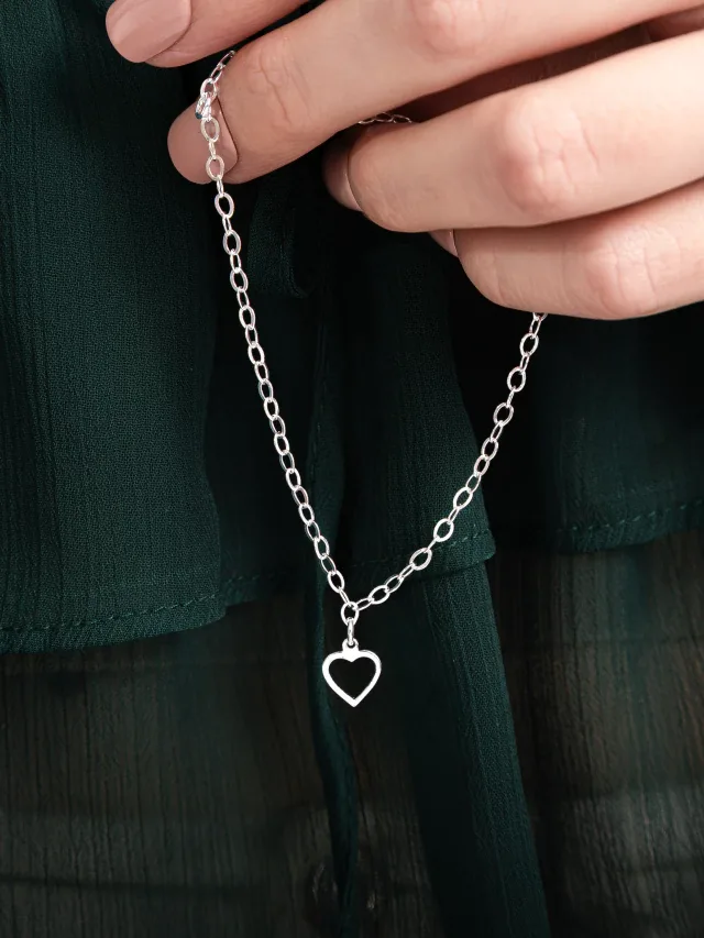 Pulseira de Prata 925 Coração Vazado Delicado