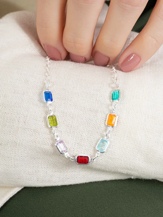 Pulseira de Prata 925 Zircônias Retangulares Coloridas