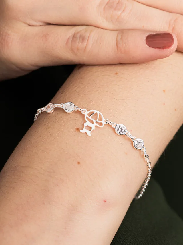 Pulseira de Prata 925 Pontos de Luz e Menino Central
