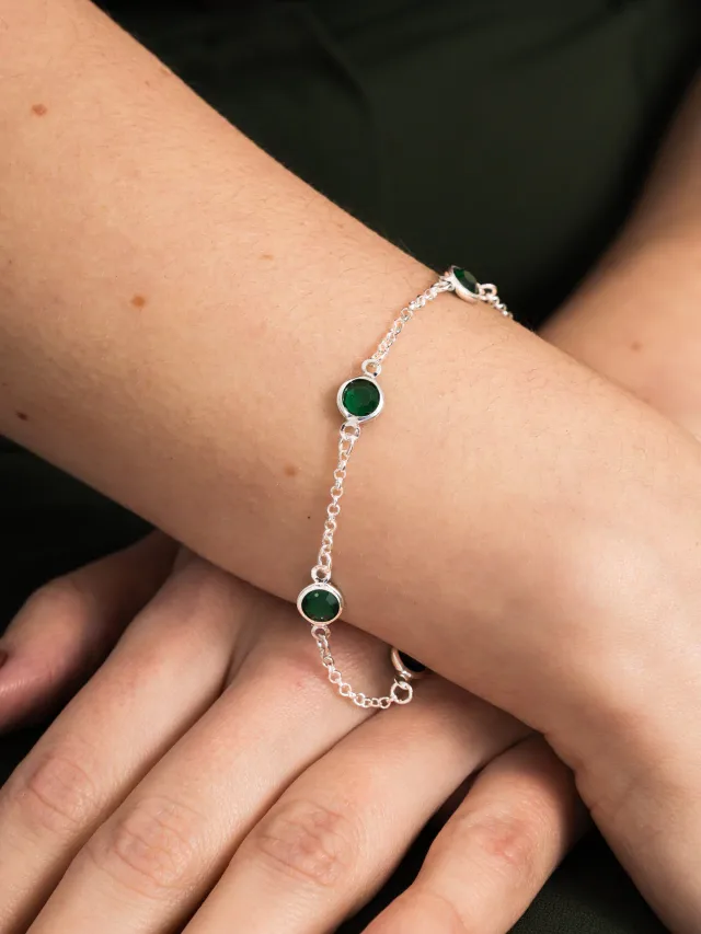 Pulseira de Prata 925 Zircônias Verdes Escuras