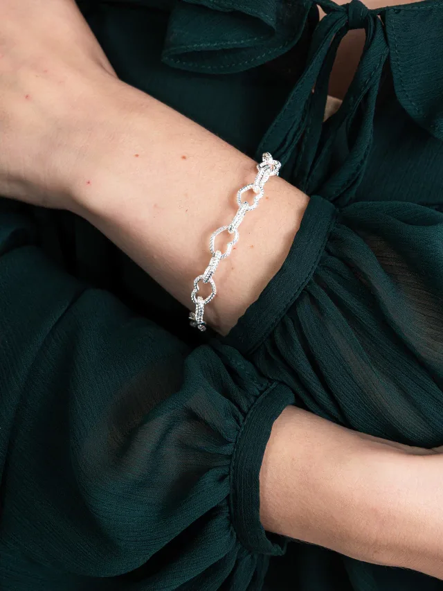 Pulseira de Prata 925 Renda Italiana Elos Corações