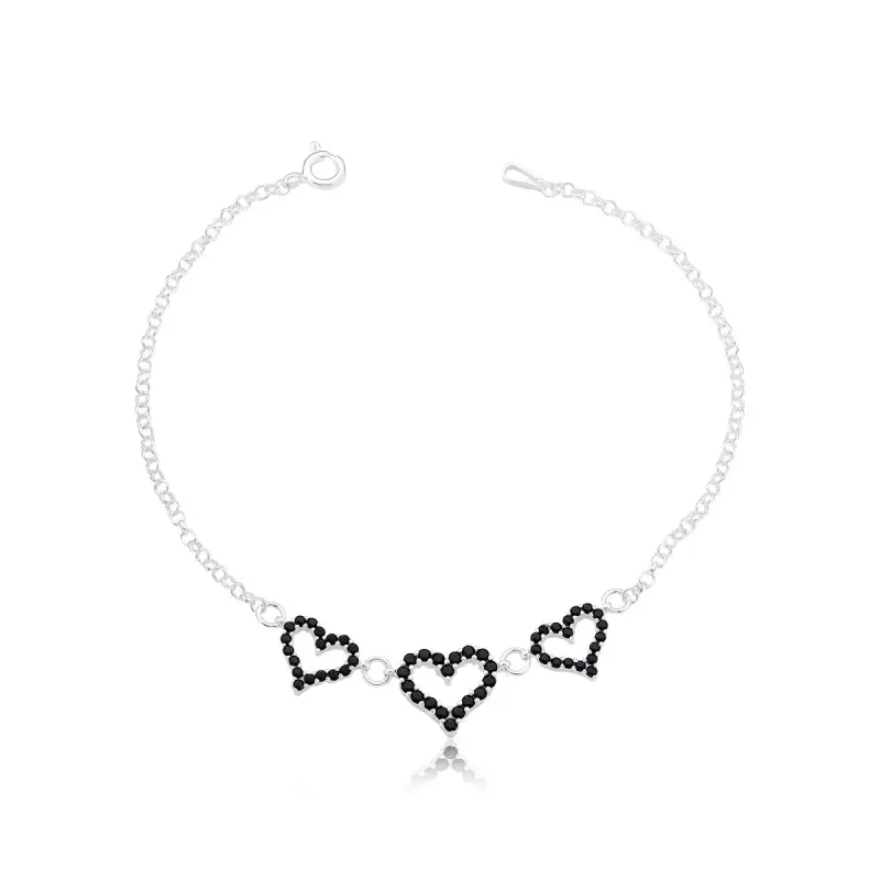 Pulseira 3 Corações Cravejados
