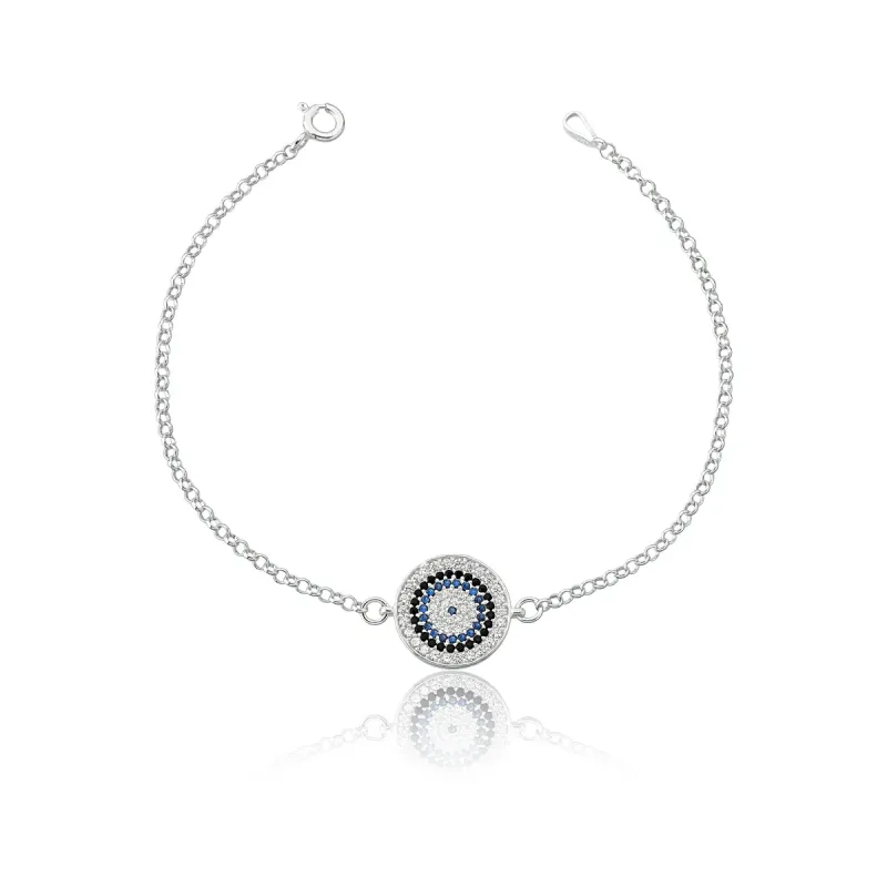 Pulseira Olho Grego Cravejado No Elo Português