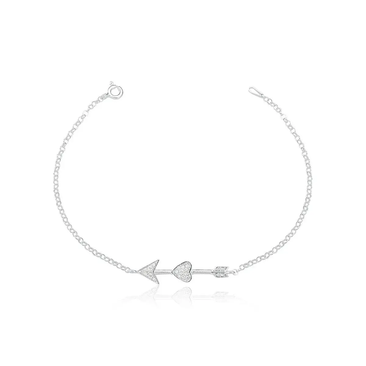 Pulseira Flecha Coração Cravejado Elo Português